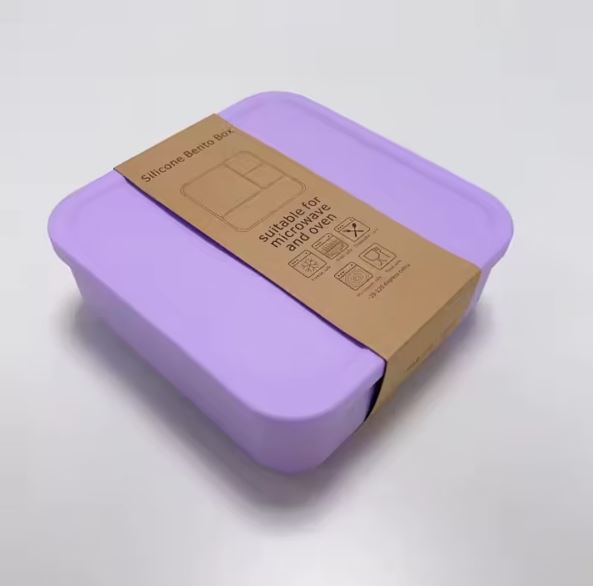 Φαγητοδοχείο Σιλικόνης – 4 Square BentoBox Purple