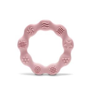 SILICONE TEETHER RING NATURAL DEEP PINK