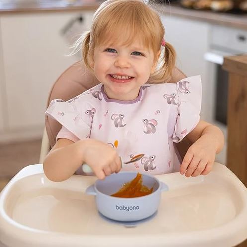 BabyOno: Μπολάκι σιλικόνης με λαβές, καπάκι & βάση με βεντούζα – Blue - Image 2