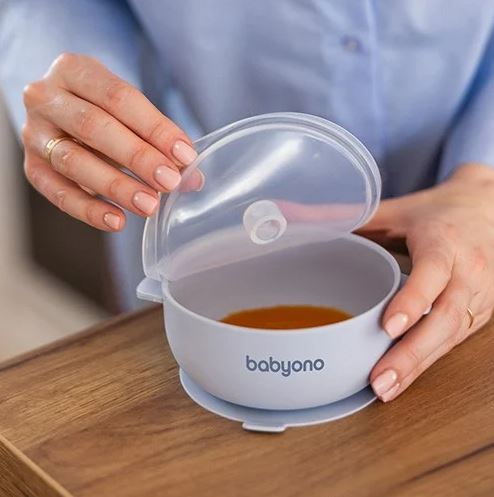 BabyOno: Μπολάκι σιλικόνης με λαβές, καπάκι & βάση με βεντούζα – Blue - Image 4