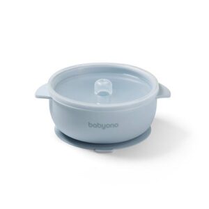 BabyOno: Μπολάκι σιλικόνης με λαβές, καπάκι & βάση με βεντούζα – Blue