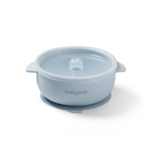 BabyOno: Μπολάκι σιλικόνης με λαβές, καπάκι & βάση με βεντούζα – Blue