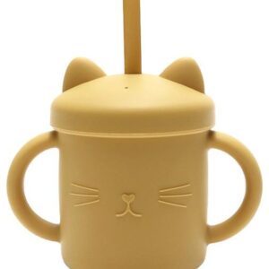 SILICONE CUP WITH HANDLES+STRAW NATURAL YELLOW