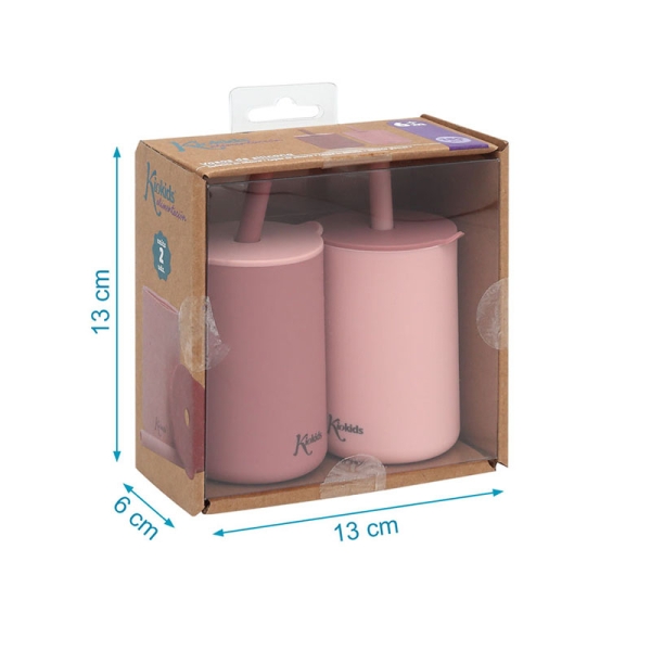 Σετ Ποτήρια Σιλικόνης με Καλαμάκι 180ml | Ροζ Kiokids - Image 2