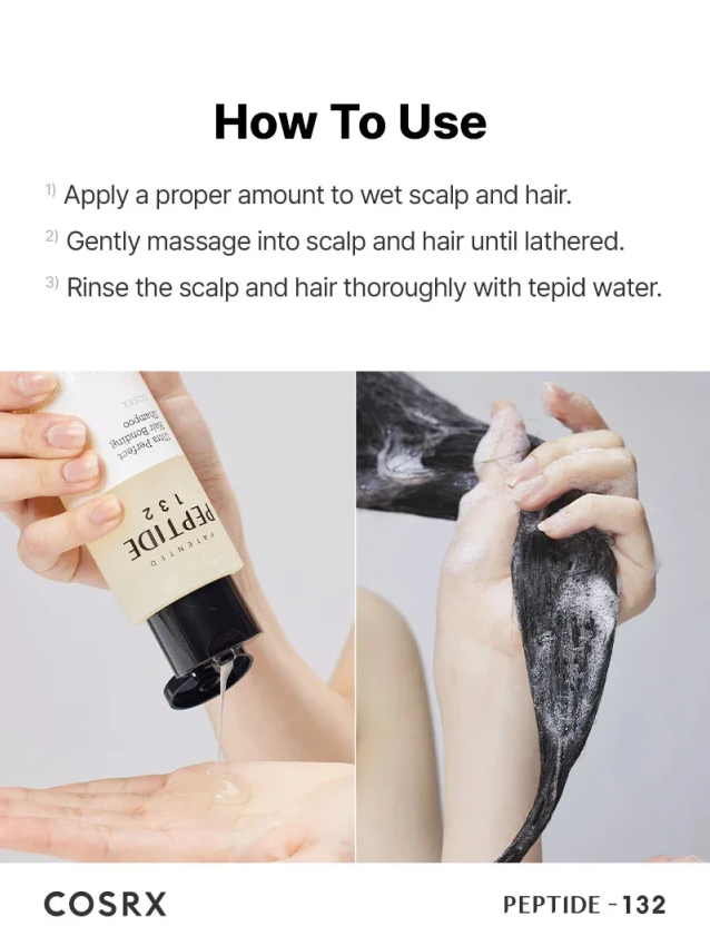 Cosrx Peptide 132 Ultra Perfect Hair Bonding Shampoo – Επανορθωτικό σαμπουάν για υγιή, δυνατά μαλλιά, 200ml - Image 2