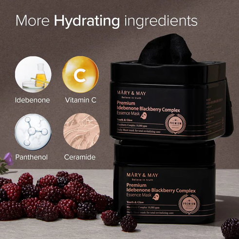 Mary & May Premium Idebenone Blackberry Complex Essence Mask- Μάσκες για αντιγήρανση και ενυδάτωση 20τμχ - Image 3