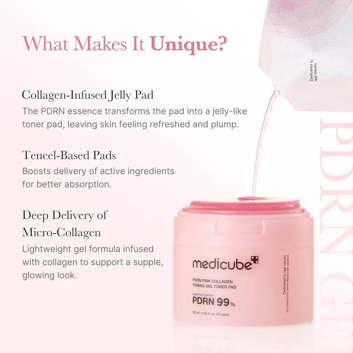 Medicube PDRN Pink Collagen Toning Gel Toner Pad – Επιθέματα εντατικής ενυδάτωσης, σύσφιξης & λάμψης 70 pcs - Image 3